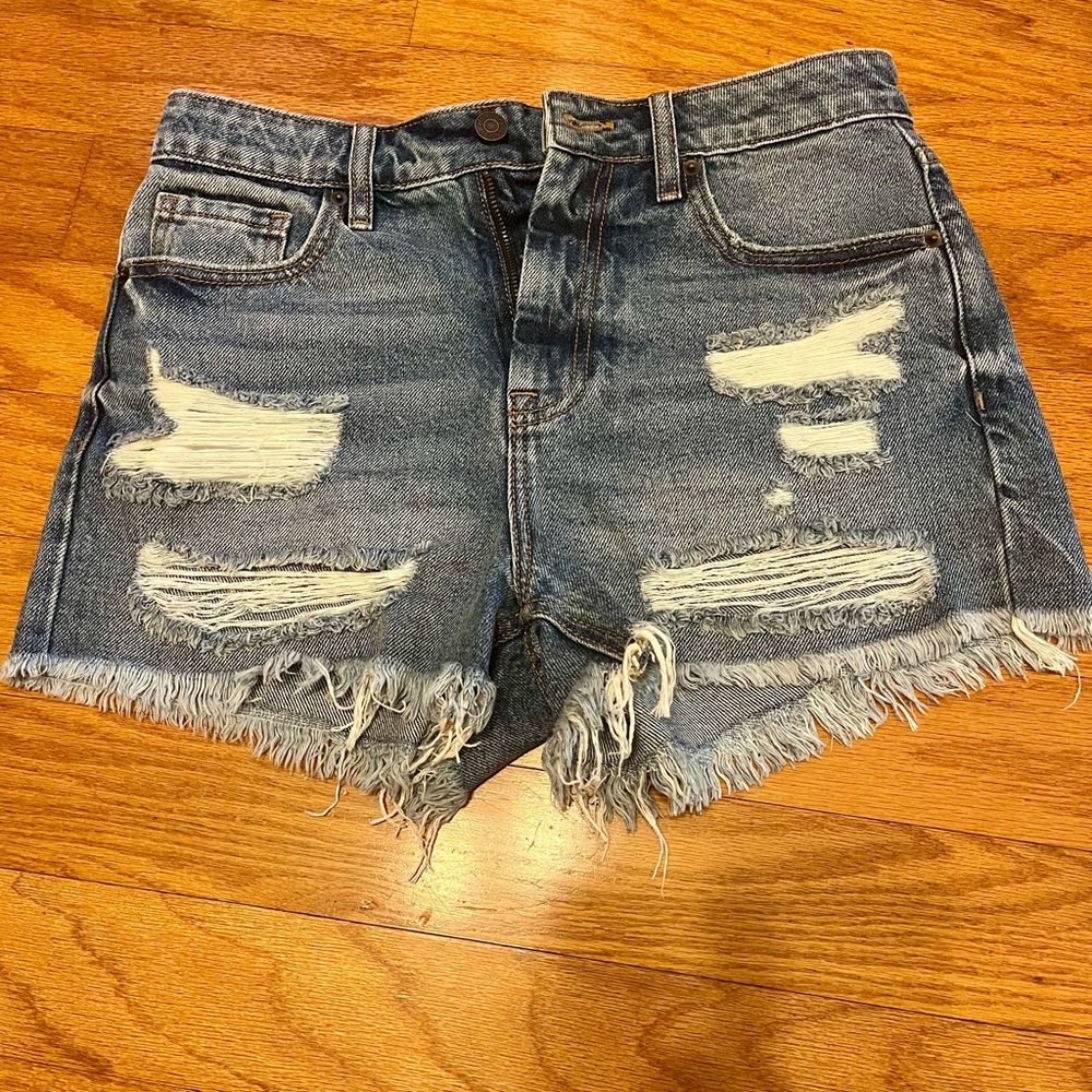 Hidden Blue Distressed Jean Shorts with Frayed Hem
